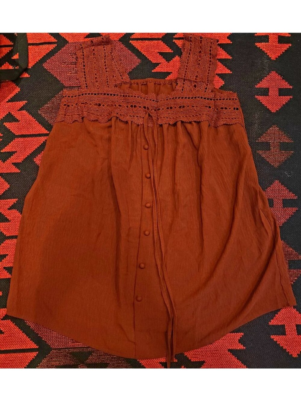 NEW Rust Orange Sleeveless Button-Front  With Crochet Detail - 1XL - Lightweight